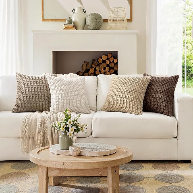 MIULEE Boho Brown Decorative Throw Pillow Covers for Couch Sofa Living Room Set of 4 Rustic Cushion Covers Neutral Farmhouse Corduroy Pillowcases Home Decor 18x18 Inch Brown Gradient Series