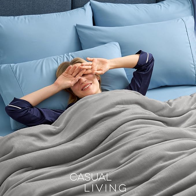 Casual Living Full/Queen Fleece Blanket Fluffy Soft Warm Cozy Bed Blankets for Bedroom Decor Plush Thick Fuzzy Oversized Big Flannel Throw for Bed Chair or Outdoor, 90-inch x 90-inch, Light Grey