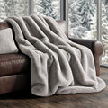 EVERGRACEHOME Luxury Soft Faux Chinchilla Fur Throw Blanket for Couch, Warm Thick Heavy Winter Throw Blanket 1220GSM for Bed, Fluffy Cozy Mink Blanket with Reversible Velvet, Silver Taupe, 50"x60"