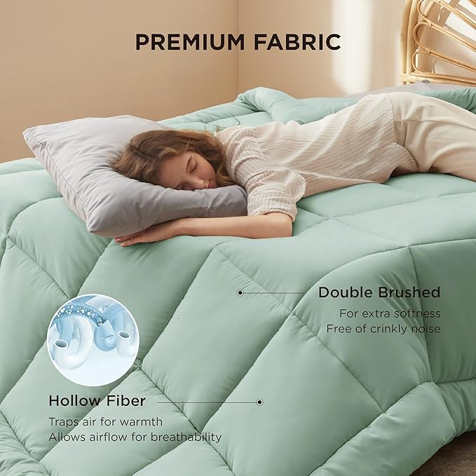 Bedsure Comforter Duvet Insert - Quilted Comforters Twin XL Size, All Season Duvet, GentleSoft Down Alternative Bedding Blanket, with 8 Tabs, Gifts for Women/Men, Sage Green, Twin XL 92 x 68 Inches