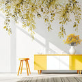 Yellow Plants Leaves Wall Decals Peel and Stick, Large Floral Flowers Vinyl Wall Stickers, Removable Vine Home Decor Art for Bedroom Living Room Classroom Office