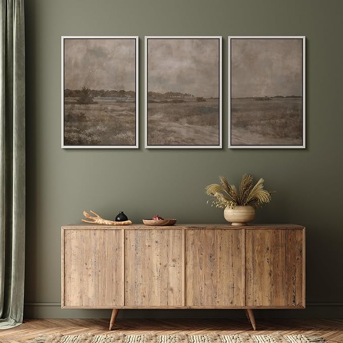MUDECOR Framed Wall Art Print Set Vintage Neutral Countryside Landscape Rustic Field Path and Distant Trees Illustrations Modern Art Boho Decorative for Living Room, Bedroom, Office - 24"x36"x3 WHITE