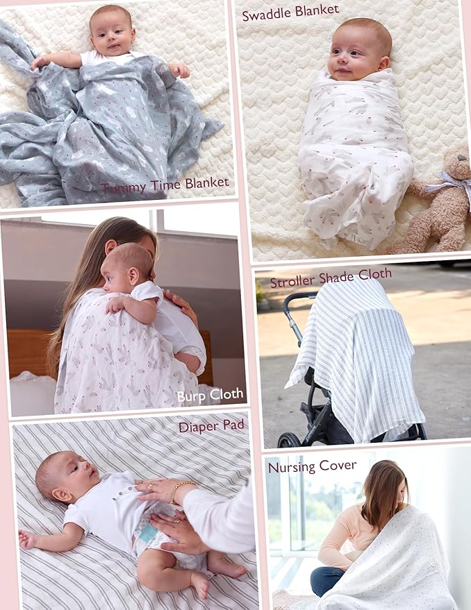 Momcozy Muslin Swaddle Blankets, 4-Pack Breathable and Skin-Friendly Receiving Blankets, Swaddle Blanket Shower Gifts & Baby Registry Essentials, Large 47"x47", Creamy Rabbit