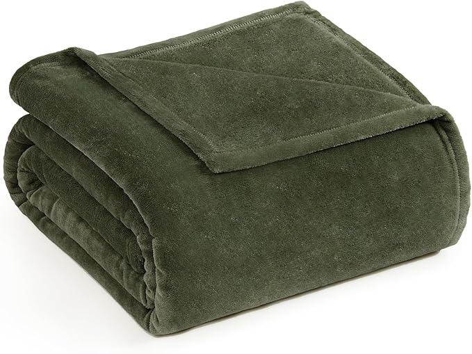 Casa Platino Fleece Blanket Twin Size – 300 GSM Olive Green Fleece Throw for Bed or Couch – Soft Cozy Warm Winter Blanket for Bed, Fuzzy Plush Elegant for Kids, Men & Women - 68x90 Inch