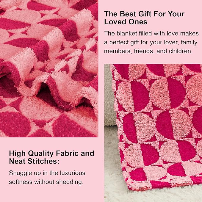 3D Circle Pattern 300 GSM Hot Pink Throw Blanket for Couch - Fleece Picnic Blankets for Women,Warm Spring Throw Blanket, 50x60 Inches
