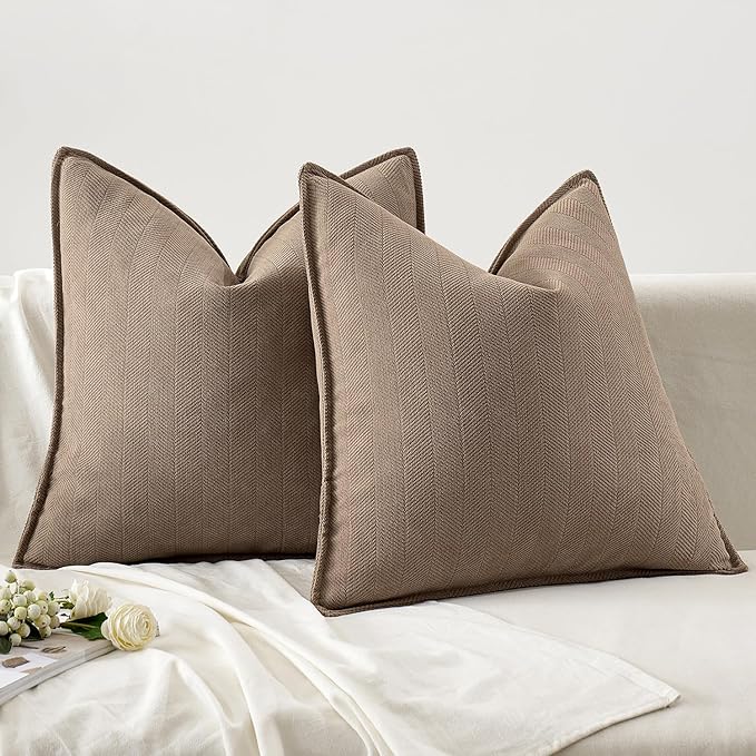 MIULEE Pack of 2 Coco Brown Decorative Pillow Covers 26x26 Inch Soft Chenille Luxurious Couch Throw Pillows Farmhouse Cushion Covers Euro Shams with Elegant Design for Sofa Bed Living Room Home Decor