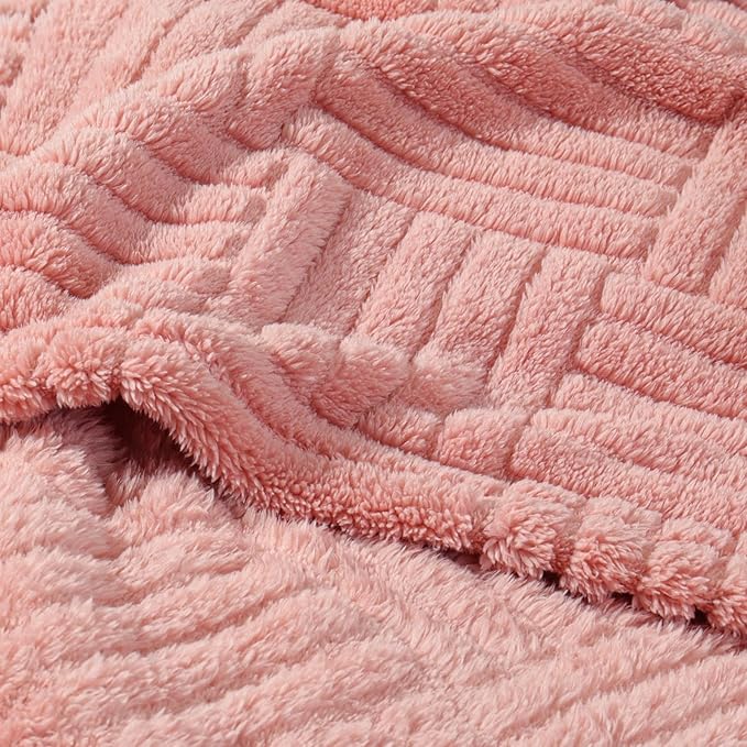 Whale Flotilla Lightweight Fleece Twin Size Blanket for Bed, Fuzzy Soft Blankets with Decorative Jacquard Pattern for All Season, Warm and Fluffy, 60x80 Inch, Pink