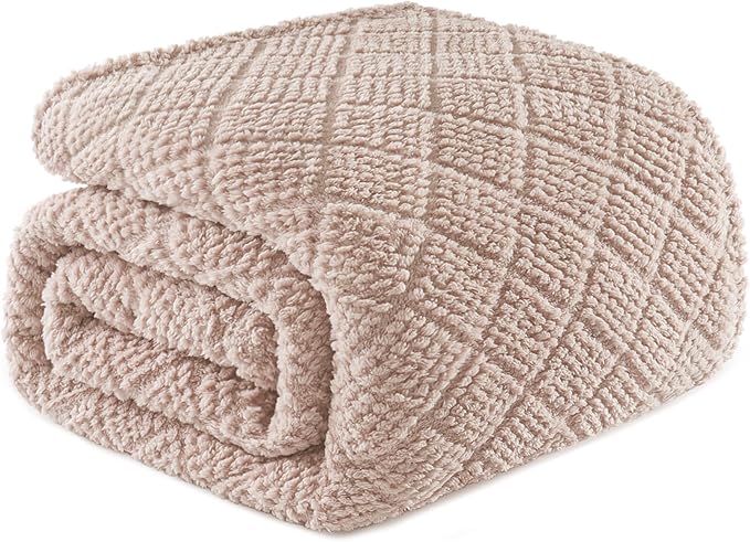 Whale Flotilla Fuzzy Fleece King Size Blanket for Bed, Soft Fluffy Jacquard Waffle Blankets for All Season, Lightweight and Warm, 90x104 Inch, Camel