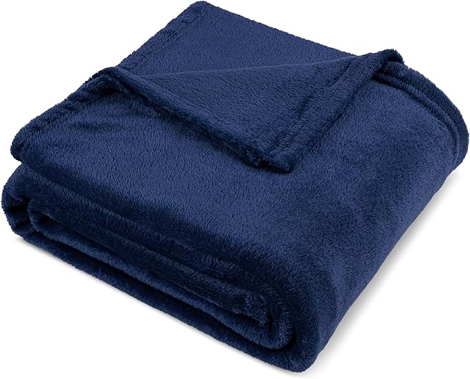 PAVILIA Navy Blue Fleece Throw Blanket for Couch Twin Size, Dark Blue Super Soft Fuzzy Flannel Throw for Sofa, Luxury Plush Microfiber Blanket Twin Bed, Home Decorative Velvet Gift Blanket, 60x80