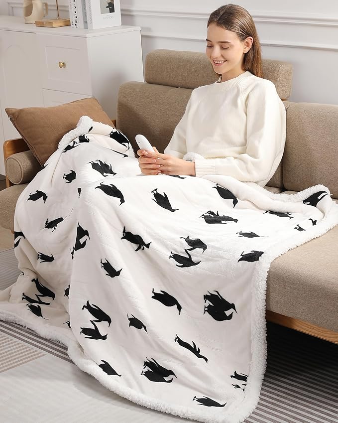 Electric Throw Blanket Heated Blanket Throw with 5 Heating Levels & 4 Hours Auto Off 50"x60" Cute Heated Throw Blanket with ETL & FCC Certification for Home Office, Machine Washable, Great Gift