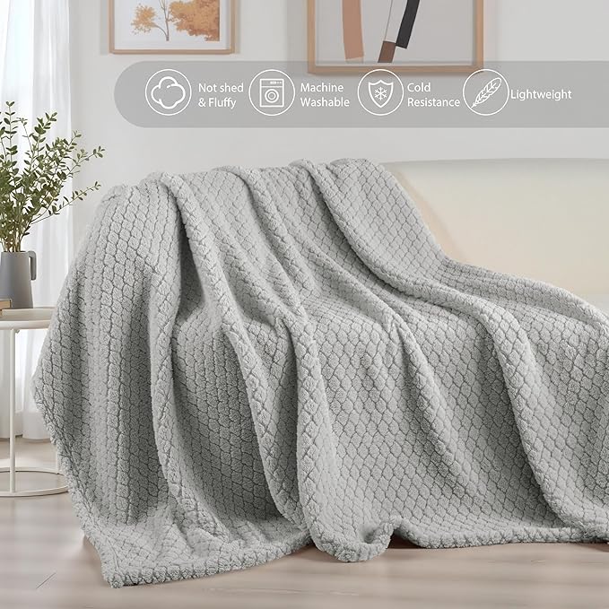 Exclusivo Mezcla Twin Size Fleece Blanket for Bed, Extra Soft Warm Decorative Fuzzy Blanket for Women, Lightweight Cozy Bedding Blankets, 60x80 Inches, Light Grey