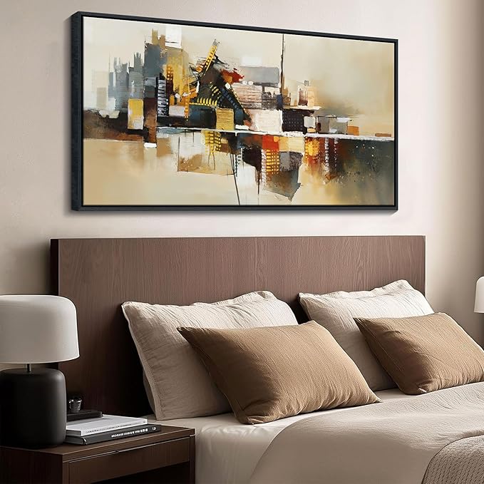 Yellow Abstract Wall Art for Living Room - Modern Wall Art - Framed Large Wall Decor - Canvas Pictures for Bedroom, Office, Above Bed - Contemporary Artwork for Home Decor 24×48IN
