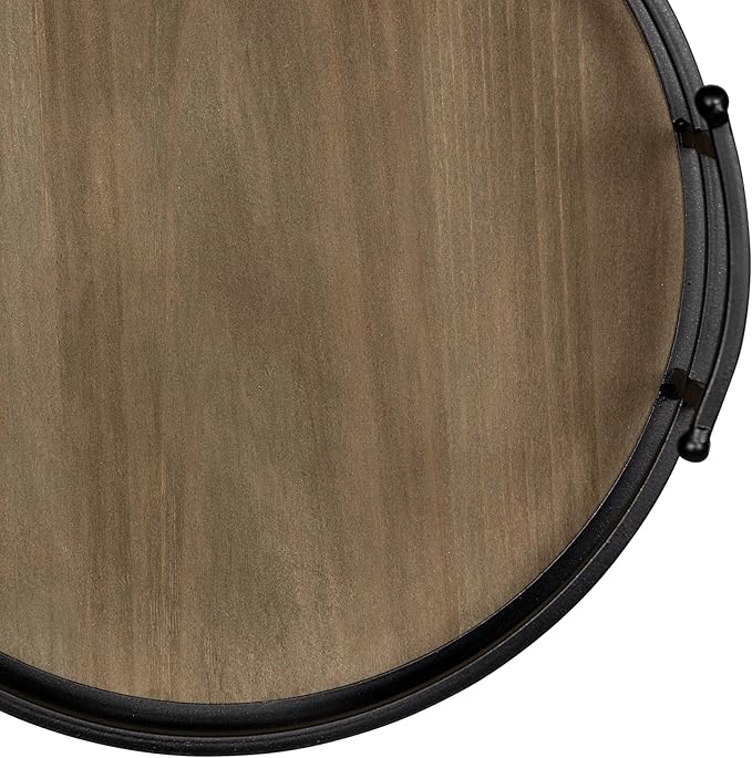 Stratton Home Decor Metal and Wood Round Tray | Wooden Coffee Table Tray Decor for Empty Table Surfaces | Decorative Round Serving Tray with Handles