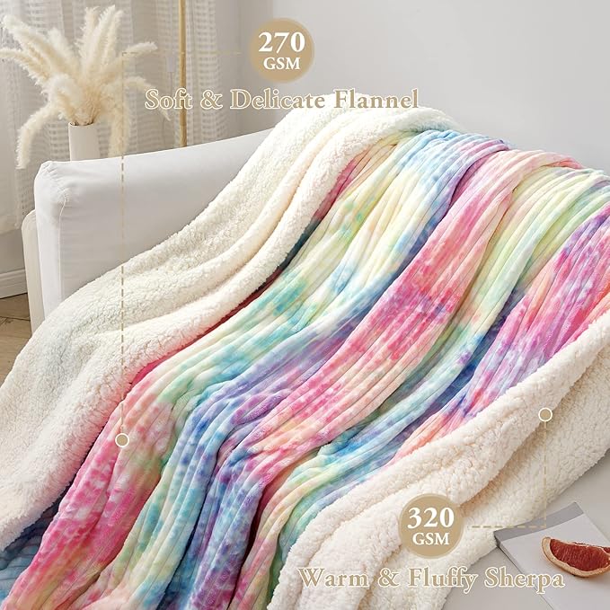 LBRO2M Sherpa Fleece Bed Blanket Twin Size,Striped Throw Blankets Super Soft Fuzzy Plush,Luxury Microfiber Warm Cozy Fluffy,Velvet Double Reversible Luxurious Couch Sofa (Rainbow(65x90 Inches))