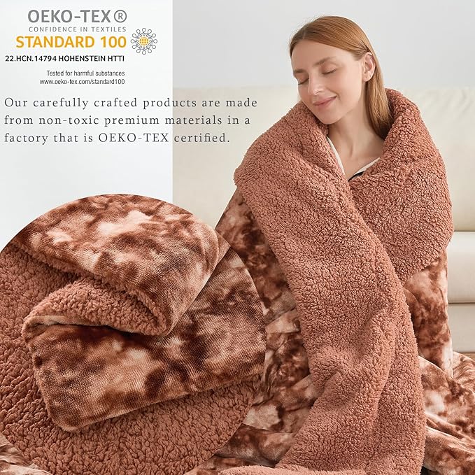 CHOSHOME Sherpa Fleece Blanket- Thick Warm Blanket for Winter, Soft Fuzzy Plush Blanket for Bed, Couch, Travel (Tie Dye Brown, Cal King 96" x 102")