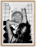 EcoHest Small Trendy After the Disco Party Framed Wall Art, 8x10 in OAK Wood Black and White Funny Bathroom Canvas Art, Teen Girl Poster College Dorm Decor, Set of 1 for Bedroom Living Room