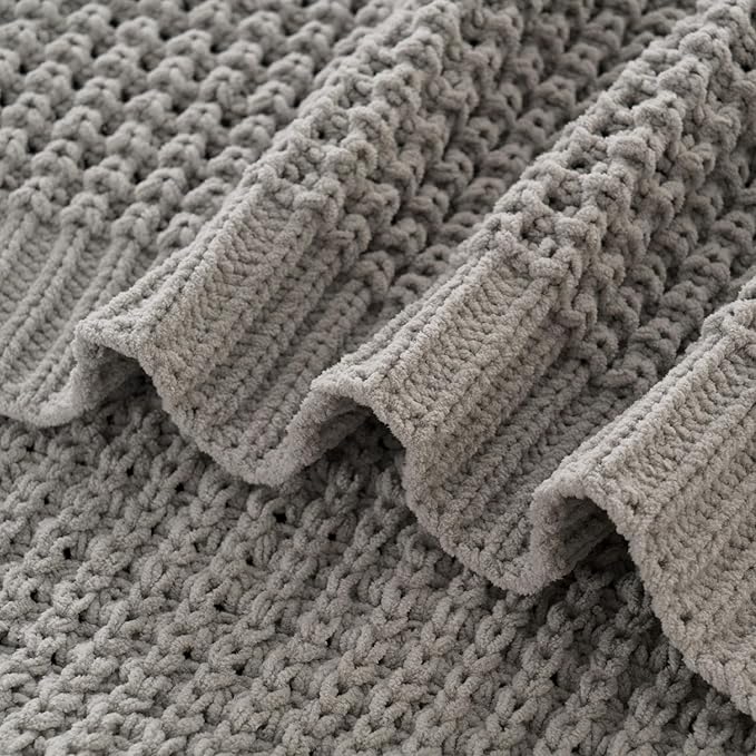Bunnikins & Clover Grey Throw Blanket for Couch Bed Sofa, Waffle Knit Grey Blanket for Women Mothers Birthday Gifts, 60"x80"