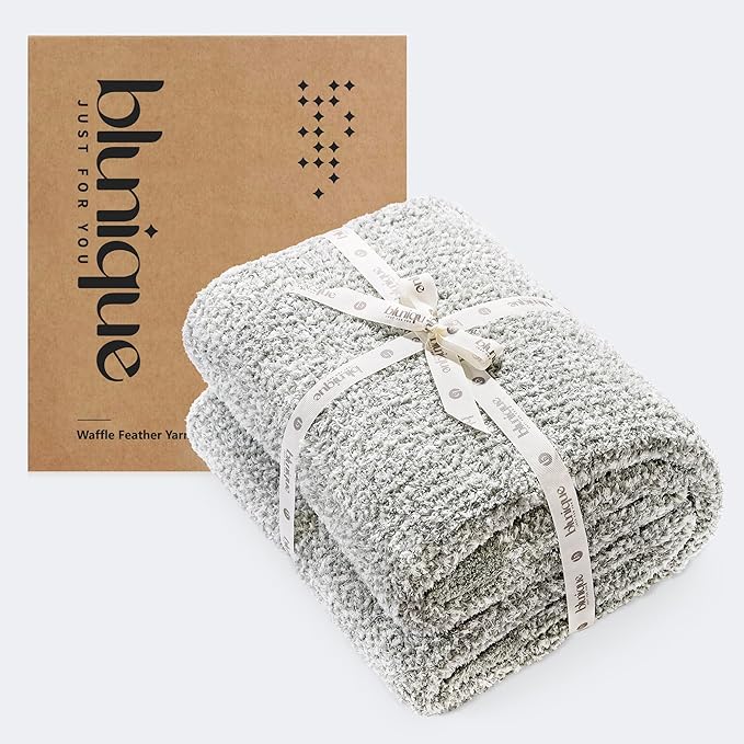 Super Soft Throw Blanket 50 x 60 Inches, Half-Side Plush Fuzzy Blanket for Couch, Sofa, Bed & Chair, Warm Cozy Lightweight Knit Blanket for Fall & Winter