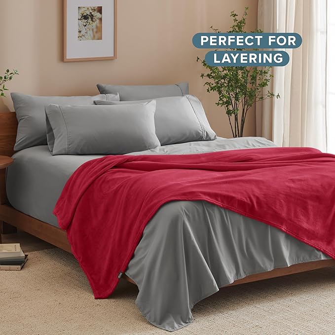 Bare Home Fleece Blanket - King Size - Ultra-Soft Lightweight for Bed, Sofa, and Couch - Luxury Microplush - Cozy Warm Blanket (King, Red)