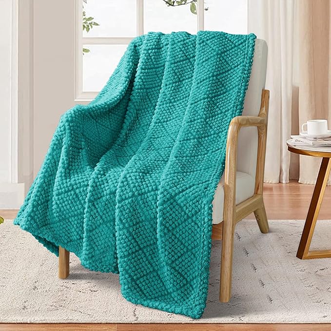 Whale Flotilla Fuzzy Fleece Throw Blanket for Couch, Bed, Soft Fluffy Jacquard Waffle Blankets for All Season, Lightweight and Warm, 50x60 Inch, Teal