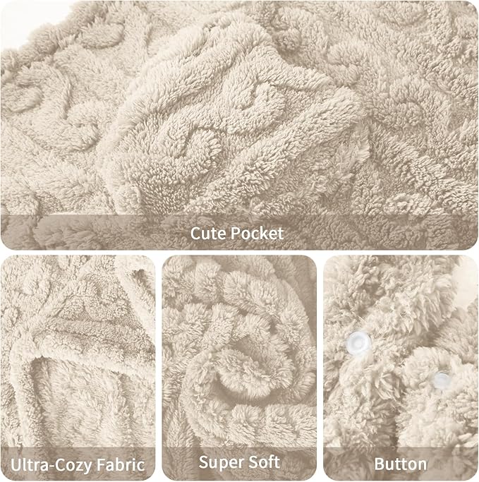 Wearable Blanket Sherpa Fleece Shawl Blanket with Pockets Blanket Poncho Cape for Adults, Cozy Shawl TV Throw Blankets