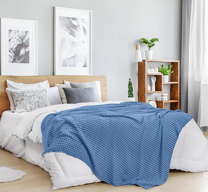 Utopia Bedding Wedgewood 100% Cotton Waffle Blanket 300 GSM [Queen - 90x90 Inch] Soft Lightweight Breathable Bed Blanket for All Season