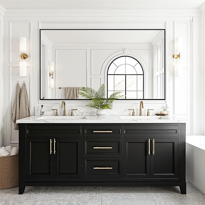 FICTOR Bathroom Vanity Mirror-Black,55x30 Inch, Shatterproof & Anti-Rust, Wall Mount Large Rectangle Mirrors with Metal Frame for Over Sink, Bathroom, Bedroom, Living Room,Entryway