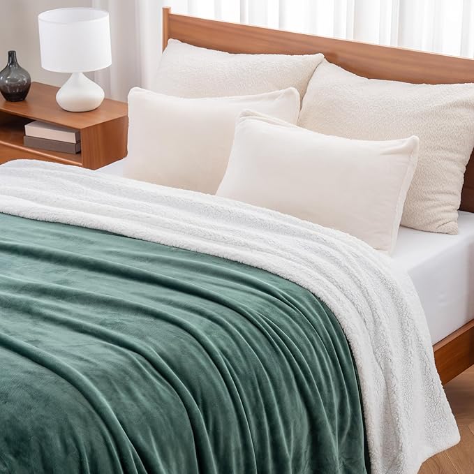Berkshire Blanket-Sherpa Fleece Blanket, Warm and Soft Loftmink Reversible Blanket for Bed, Sofa and Travel, Smoke Pine, 60 in x 90 in