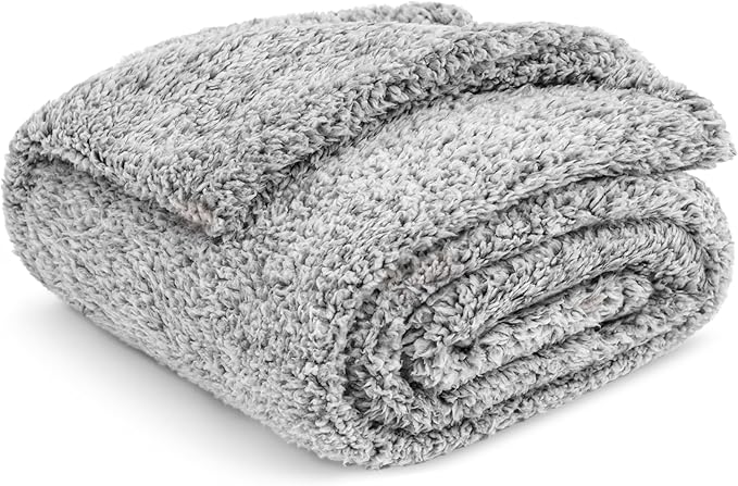 Pavilia Sherpa Bed Blanket Queen Size, Heather Grey Plush Soft Cozy Fluffy Lightweight Microfiber Fuzzy All Season Blanket, 90x90