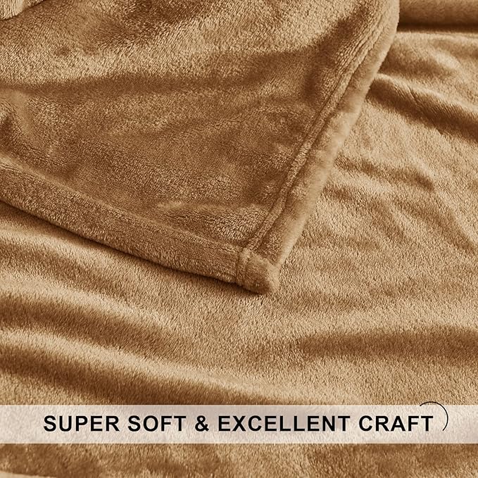 StangH Camel Fleece Bed Blanket Queen Size - Flannel Super Soft Throw Blanket for Babies, Cozy Microfiber Plush Fuzzy Blankets for Couch Sofa Decoration, (Queen Size 90 x 90, Camel)