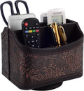Antique Leather Remote Control Holder 360 Degree Spinning,Desk Rotating Organizer/Caddy for TV Remote Controllers,Pen,Calculator Media Player,DVD,Office Supplies,Mobile Phone Storage Box (Retro)