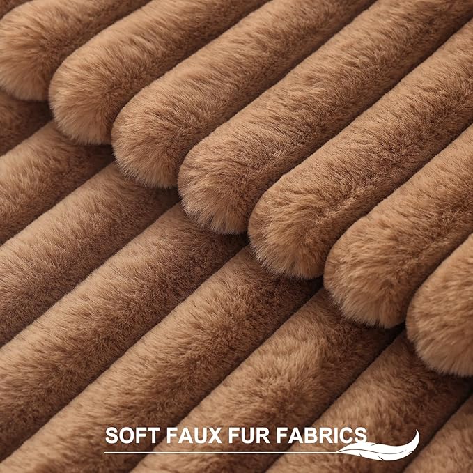 Pallene Faux Fur Plush Throw Pillow Covers 20x20 Set of 2, Luxury Soft Fluffy Striped Decorative Pillow Covers for Sofa, Couch, Living Room, Brown