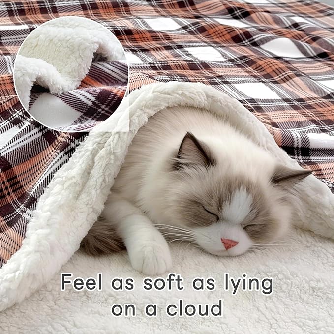 Sherpa Fleece Throw Blanket for Couch, Fluffy Plush Warm Fuzzy Blanket for Women and Men, Cozy Thick Soft Twin Blanket for Bed (Orange-2, 80"*90")