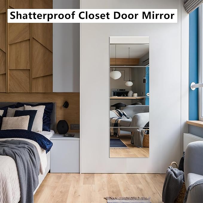 Unbreakable Door Mirror Full Length,Full Body Mirror for Kids, 4PCS x 12 x 16 inch About, Shatterproof Plexiglass Long Mirrors for Bedroom Closet, Children Plastic Mirrors Non Glass Stick on Miroir