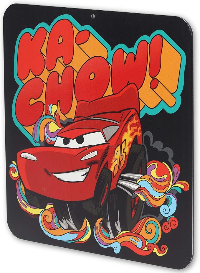 Disney Pixar Cars Ka-Chow Cartoon Metal Wall Decor - Fun Lightning McQueen Sign for Home