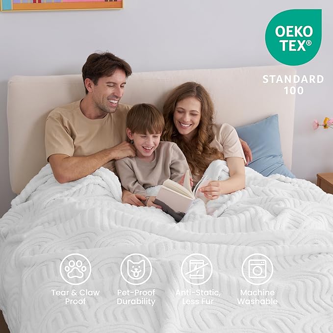 Joiedomi Queen Size Blanket for Bed, Soft White Fleece Blankets Gifts for Women Mom Girls, 280GSM Cozy Cute Soft Throw Home Room Decor Aesthetic Gifts 90x90 Inches