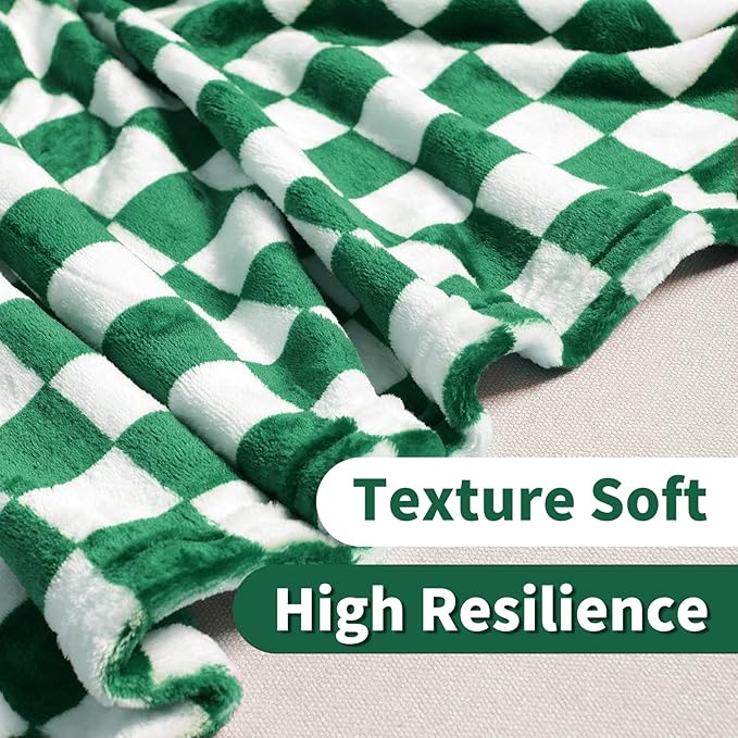 FY FIBER HOUSE Checkered Flannel Fleece Throw Blanket Soft Cozy Checkerboard Grid Print Chessboard Gingham Pattern Blankets for Bed Couch Sofa, 50"x60", Green
