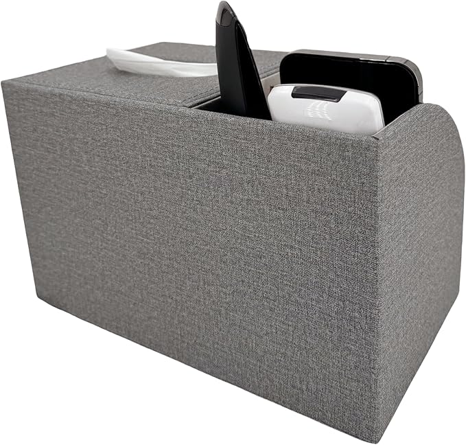 Square Tissue Box Cover,Modern Decorative Cube Tissue Box Holder with Two Compartment Organizers on The Left,Office and Home Living Room,Bedroom,Vanity,Bedside Table,Desktop Tissue Box Storage
