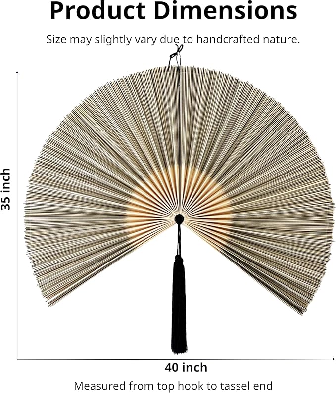ChumDecor Fan Wall Decor, Japanese Giant Fan, Large Bamboo Fan Wall Art For Boho Hanging Headboard, Decorative Folding Fans For Over Bed, Asia Trending (Gray 40inch)