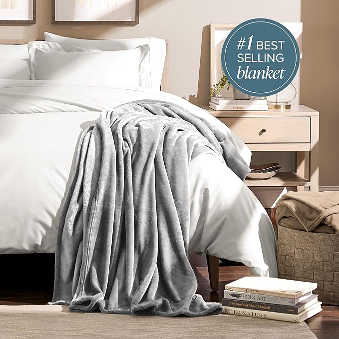 Bare Home Fleece Blanket - Twin/Twin Extra Long - Ultra-Soft Lightweight for Bed, Sofa, and Couch - Luxury Microplush - Cozy Warm Blanket (Twin/Twin XL, Light Grey)