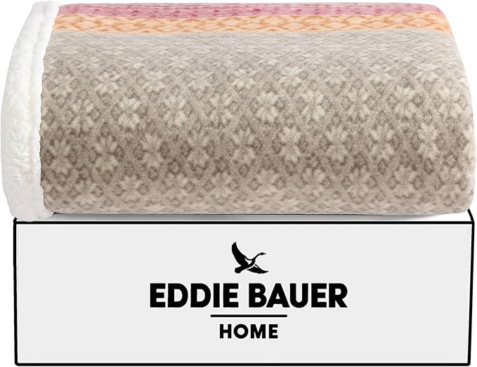 Eddie Bauer - Blanket, Super Soft Reversible Sherpa & Brushed Fleece Bedding, Ideal Throw Blankets for Couch, Plaid Home Design (Nordic Raisin)