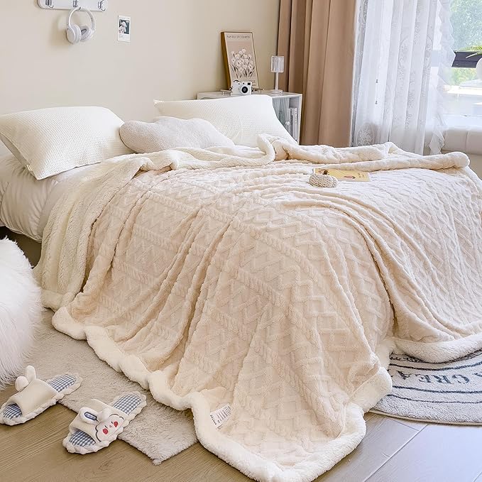 Sherpa Blanket for Bed - Fleece Soft Cozy Fuzzy Blankets Thick Warm for Winter and All Seasons (White, Twin(60"x80"))