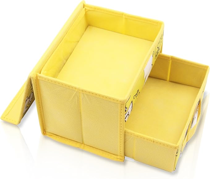 Finex Foldable Collapsible Storage Organizer Box for Desk with Flip Top Lid & Removable Drawer - White Dog