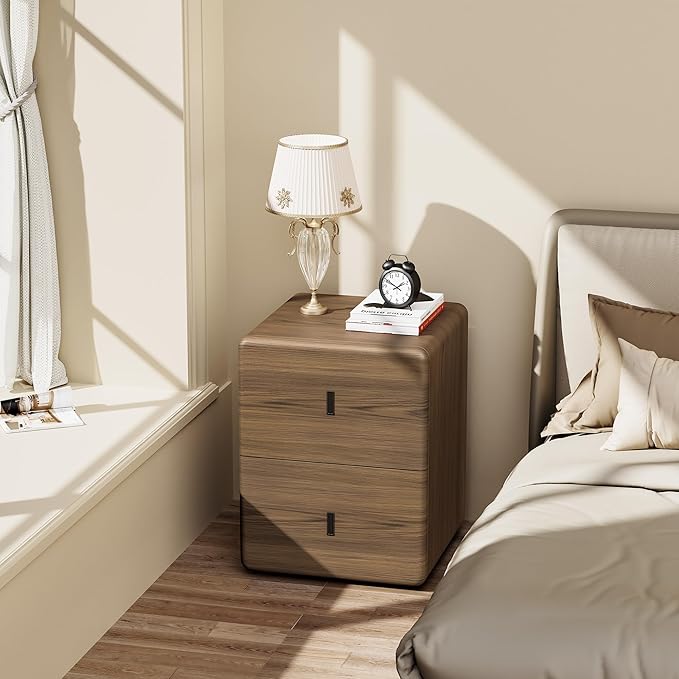VICITON Narrow Nightstand with Drawers, Faux Leather Bedside Table, Solid Wood Drawer, Small Side Table for Bedroom (Leather Grey Poplar, 15.7" x 15.7" x 19.7")