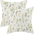 AEIOAE Spring Pillow Covers 18x18 Inch Set of 2, Sage Green Yellow Wild Flower Throw Pillows Case,Colorful Seasonal Floral Plant Outdoor Decorative Farmhouse Decor Cushion Covers for Sofa Bed Couch