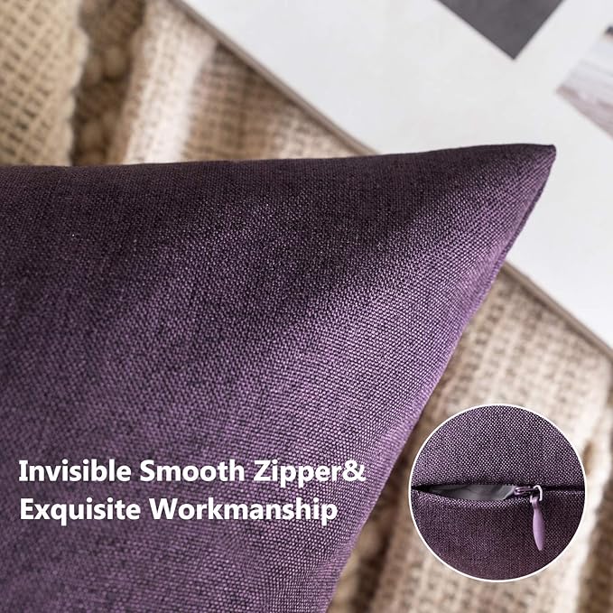 MIULEE Pack of 2 Decorative Outdoor Solid Waterproof Throw Pillow Covers Faux Linen Garden Farmhouse Cushion Cases for Patio Tent Balcony Couch Sofa 20x20 Inch Purple