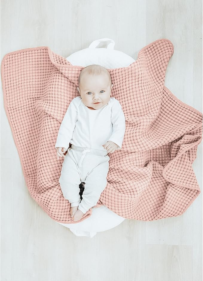 Konssy Waffle Baby Blanket - Soft & Cozy Nursery Swaddle Blanket, Lightweight Toddler Throw for Boys & Girls, Ideal for Wrapping(Pink)