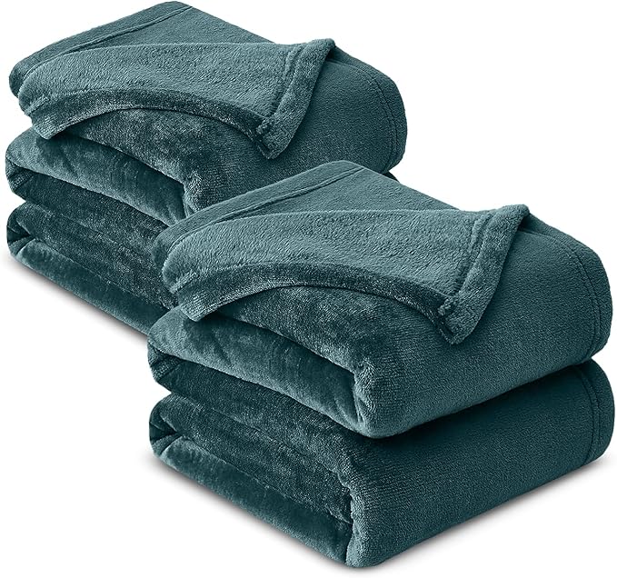MOONLIGHT20015 Fleece Blankets Queen Size 90x90 Inches- 2 Pack - Super Soft Fluffy Throw Blanket for Sofa and Bed - Warm and Cozy Lightweight 400 GSM Microfiber Bed Throws Blankets (Queen, Emerald)