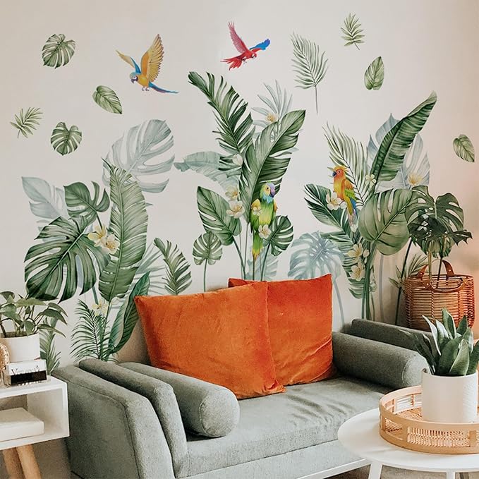 TUOKING Green Plants Wall Stickers Removable Bird Wall Murals Peel and Stick Wall Art Decal Home Decor for Kitchen,Bedroom,Living Room(MS7596)