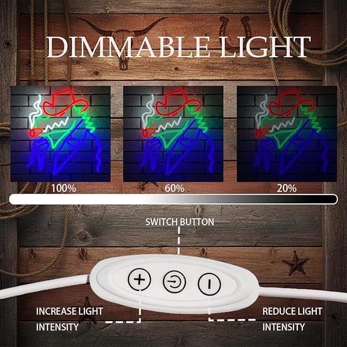 Cowboy Alligator Neon Sign for Wall Decor, Western Dimmable LED Wall Light for Man Cave, Bar, Pub, Game Room, or Garage, Cool Art Gift for Men, 15 x 10.5 Inch